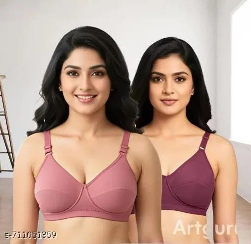 Hosiery Solid Bras for Women, Pink & Purple, Pack of 2 (30A)
