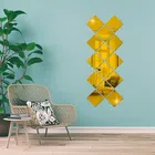 Acrylic Square Shaped Wall Mirror Stickers (Gold, Pack of 14)