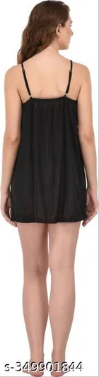 Satin Solid Babydoll for Women, Black 