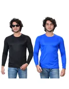 Round Neck Solid T-Shirt for Men (Black & Royal Blue, S) (Pack of 2)