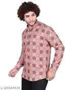 Cotton Blend Printed Short Kurta for Men, Pink 