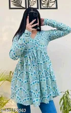 Rayon Printed Short Kurti for Women, Sky Blue 