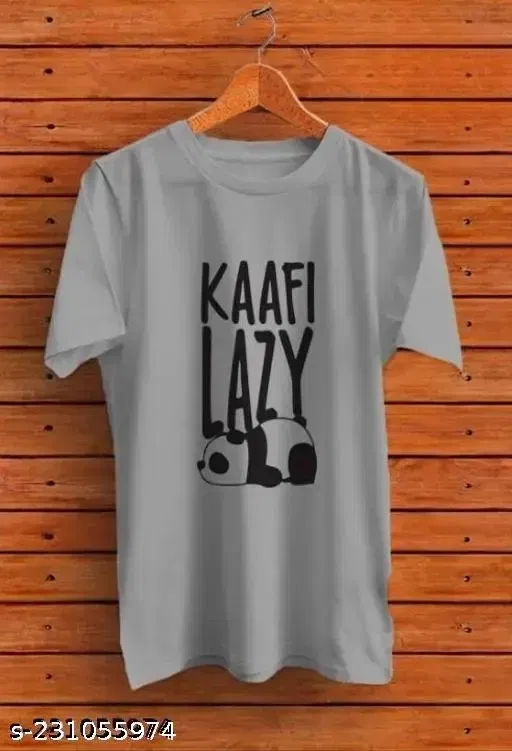 Round Neck Printed T-Shirt for Men (Grey, XXL)