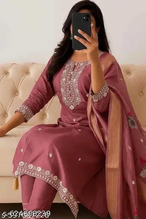 Printed Floral Dupatta Set for Women (Peach, S)