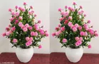Plastic Artificial Flower With Pot,Multicolour,Set Of 2