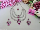 3 Layer Mehandi Finish Bridal White Diamond Trendy Necklace Set for Women 