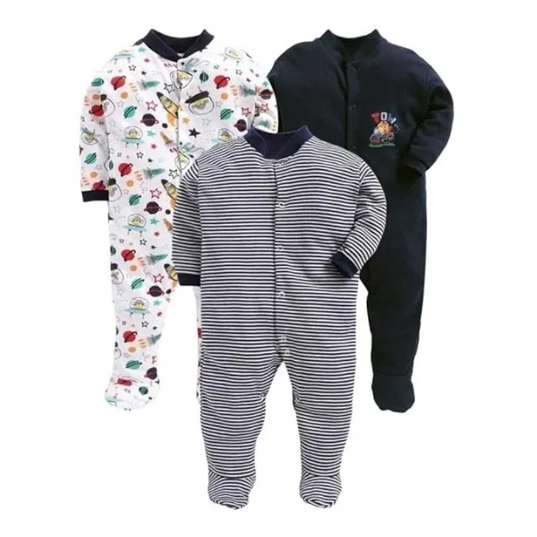 Hosiery Cotton Printed Rompers for Kids, Multicolor, Pack of 3 (12-18 Months)