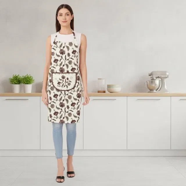 Krishna E Quilted Brown Flower Apron 68x58cms (Pack of 1)