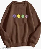 Cotton Printed Sweatshirt for Women (Brown, S)
