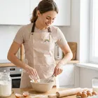 Waterproof Kitchen Apron with Side Towel Panels Biege