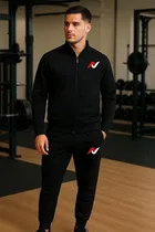 Polyester Printed Tracksuit for Men, Black 