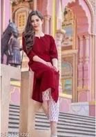 Rayon Printed Kurta with Pant for Women, Red & White 