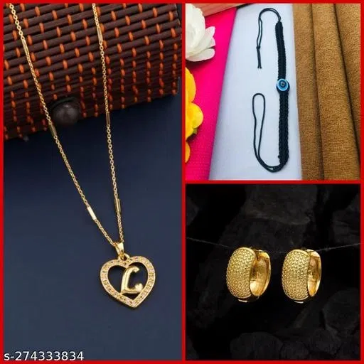 Combo of Alloy Pendant with 1 Pair Earrings & Thread Bracelet for Women (Multiccolor, Set of 3)