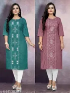 Floral Embroidered Cotton Blend Kurti for Women, Pack of 2 