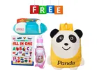 Combo of Fabric School Bag, Water Bottle, Lunch Box with All in One Book for Kids (Multicolor, Set of 4)