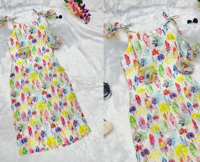 Georgette Printed Kurti for Women (Multicolor, S)