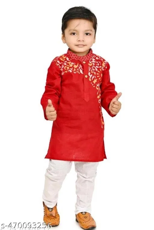 Solid Button Cotton Kurta Set for Boys (White, 6-12 Months)