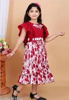 Printed Cotton Blend Calf Length Dress for Girls 