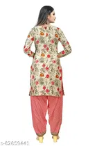 Floral Print Cotton Blend Unstitched Suit Fabric for Women, White & Pink