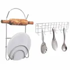 Oc9 स्टेनलेस स्टील चकला बेलन स्टैंड & वॉल माउंटेड लैडल हुक रेल फॉर किचन 