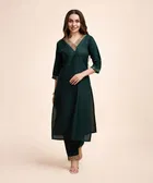 Cotton Blend Self Design Kurta with Pant for Women 