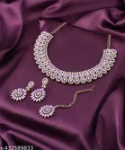 Mehandi Finish Classic Design Partywear Diamond Necklace Set for Women 