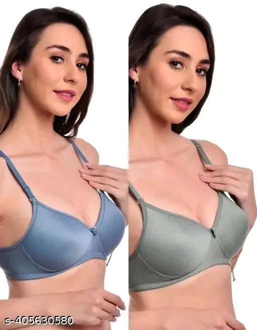 Cotton Solid Bra for Women & Girls, Grey, Pack of 2 (32B)