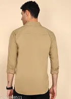Cotton Blend Solid Shirts for Men, Cream 