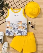 Hello Kitty Hoseiry Cotton Clothing Set for Kids ,Yellow & White 