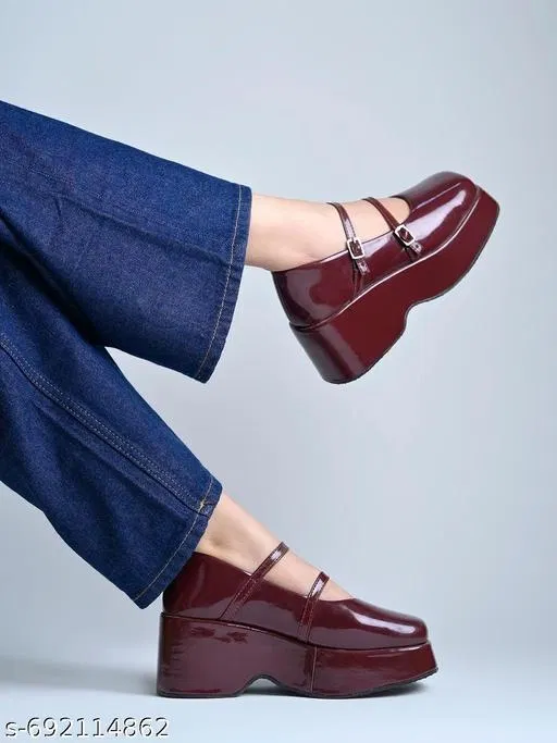 Solid Heel Sandals for Women (Maroon, IND-6)
