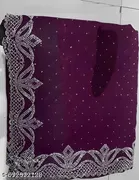 Georgette Solid Saree For Women, Purple