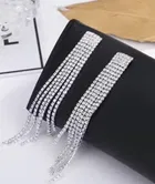 Silver Rhinestone Chain Necklace & Dangler Earrings Set 