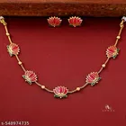 Golden Ball Advaita Enamel Lotus Short Neckpiece / Choker With Earring