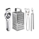 Oc9 Stainless Steel Lemon Squeezer & 4 in 1 Grater Or Slicer & Utility Pakkad & Roti Chimta Kitchen Tool Set 