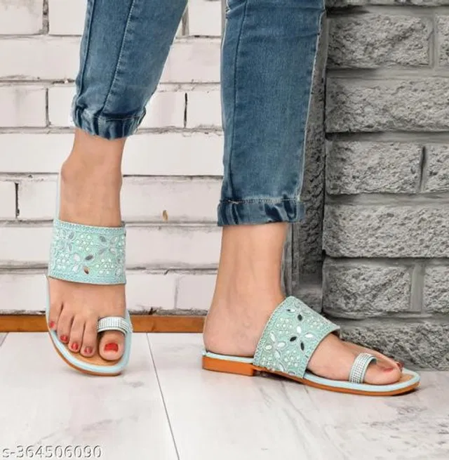 Flats for Women (Sky Blue & Beige, 8)
