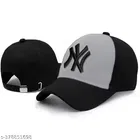 NY Embroidered Polycotton Baseball Cap for Men, Grey & Black