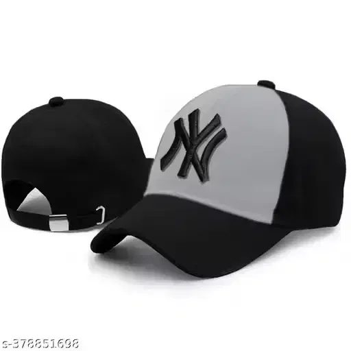 NY Embroidered Polycotton Baseball Cap for Men, Grey & Black