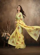 Art Silk Printed Saree for Women, Yellow 