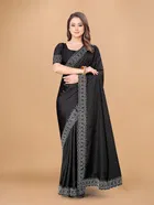 Crepe Embellished Saree with Blouse Piece for Women 