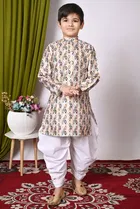Dupion Silk Printed Kurta with Dhoti for Boys, Multicolor 