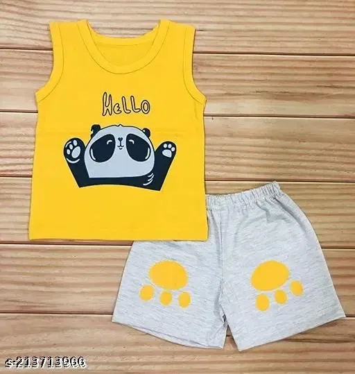 Cotton Blend Printed Clothing Set for Boys (Yellow, 3-4 Years)