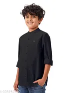 Solid Cotton Blend Mandarin Neck Shirt for Boys 