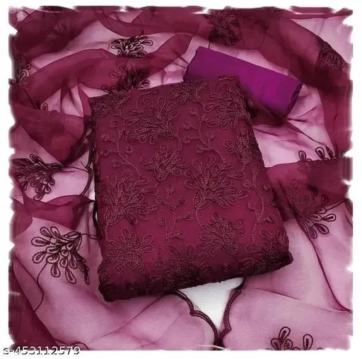 Organza Unstitched Suits for Women (Purple, Free Size)