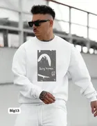 Fleece Printed Sweatshirt for Men, White (M)