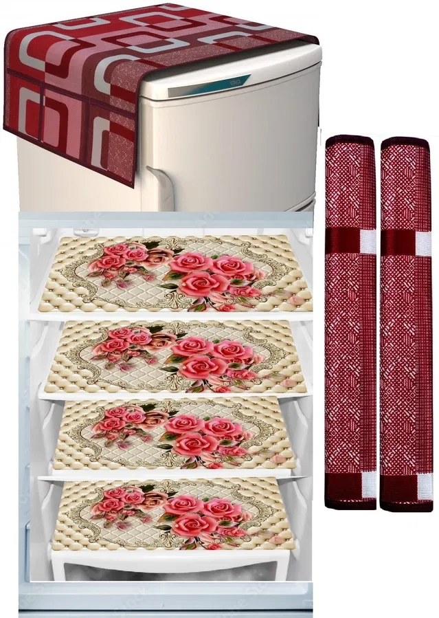 Knit 7 Pcs Fridge Cover Set (Multicolor, Set of 1)