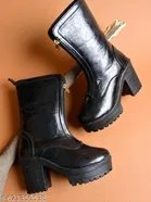 Solid Heeled Boots for Women Black 