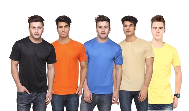 Round Neck Solid T-shirts for Men, Pack of 5 (Multi, XL)