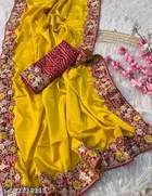 Georgette Solid Saree For Women, Yellow
