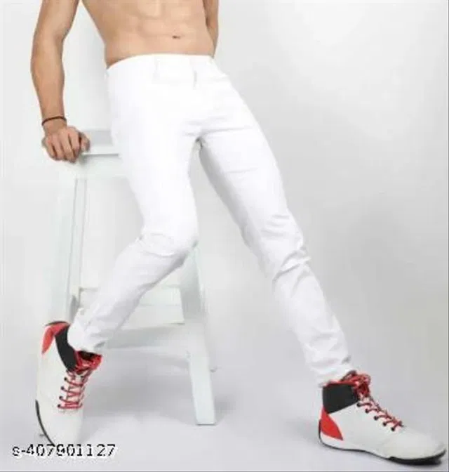 Denim Slim Fit Jeans for Men (White, 30)