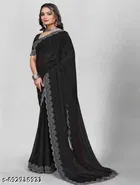 Chiffon Embellished Saree For Women, Black